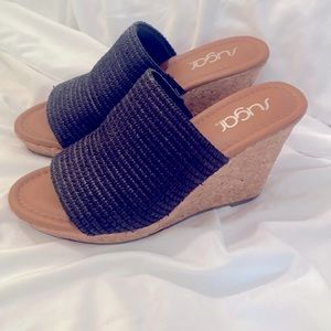 Women’s Black Sugar Cork Wedges. Size 7M.